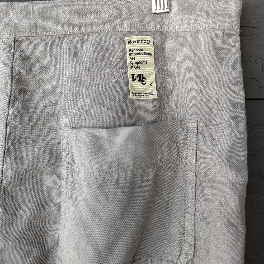 November 11 Taupe Khaki Linen Cupro Drop Crotch Bermuda Shorts Size Small - Picture 4 of 9